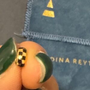 New Adina Reyter Solid 14K Gold and Black Checkered Mini Bead